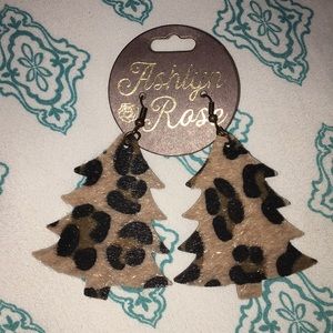Cheetah Faux Leather Christmas Tree Earrings
